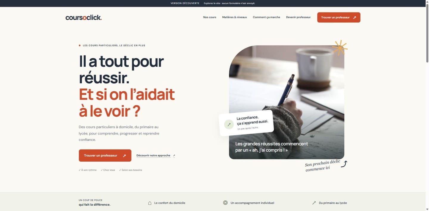 Accueil du site CoursOClick consacré aux cours particuliers